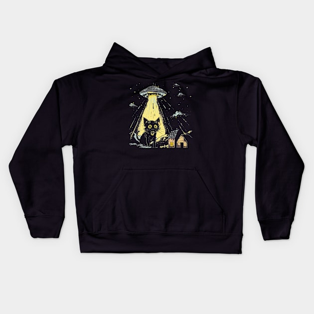 Shocked Cat and UFO Invasion Kids Hoodie by OscarVanHendrix